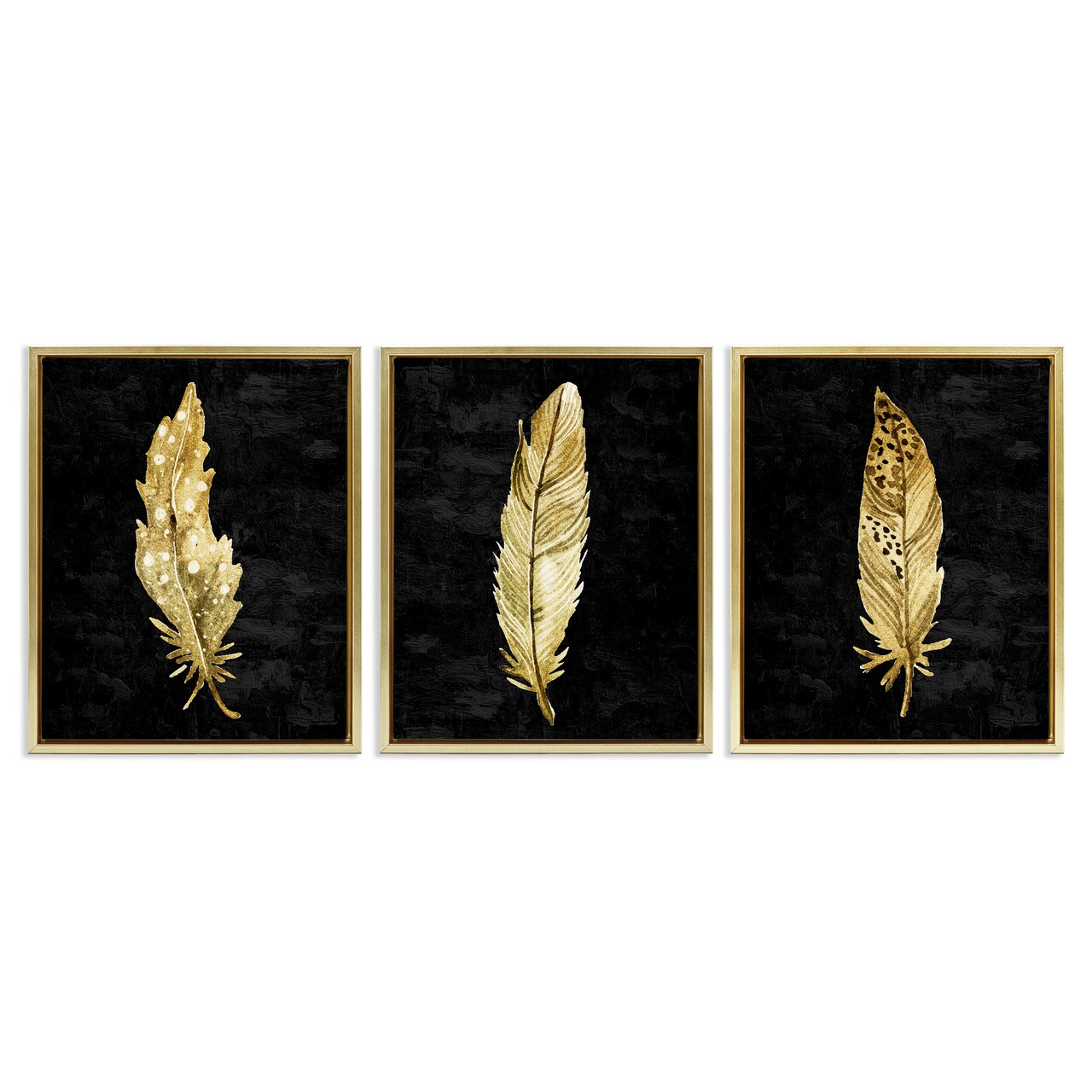 Stupell Industries Black & Gold Feathers 3pc Floating Frame Set, design by Kim Allen